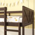 thumbnail image 4 of Leumius Twin over Twin Floor Bunk Bed with Panelled Headboard and Footboard, Solid Rubber Wood Foundation with Safety Guardrails and Ladder for Boys Girls Antique Oak, 4 of 9