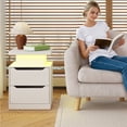 thumbnail image 2 of Five-Piece Bedroom Furniture Set: Full size bed frame with headboard, two nightstands, six-drawer dresser, and wooden 5-drawer storage cabinet - Beige & White, 2 of 10