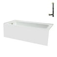 thumbnail image 4 of Streamline NAL-5520-PBR 66 in. x 32 in. Acrylic Left-Hand Drain Alcove Bathtub in Glossy White With External Drain in Polished Brass, 4 of 10
