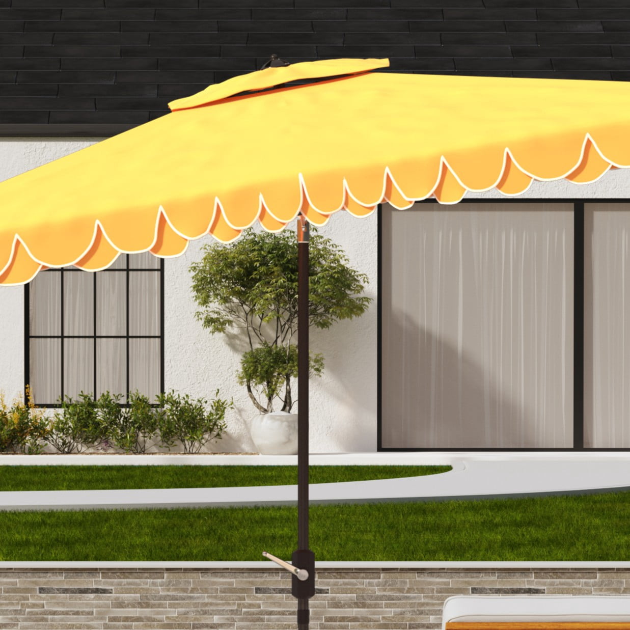 SAFAVIEH Elegant 6.5' X 10' Market Crank Patio Umbrella, Yellow