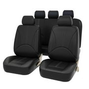 9PCS Car Seat Cover PU Leather Breathable & Waterproof Protector Cushion Universal Full Set Black