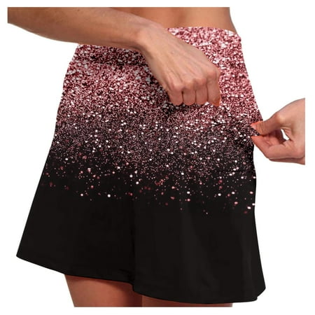 Workout Skirts for Women Double Layer Prints Ruffle Shorts Comfy Dailywear Trendy Womens Skorts for Summer Pink 3XL