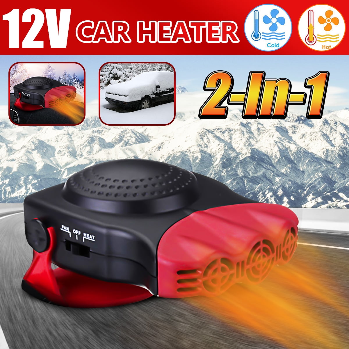 12V Car Auto Heater Cooler Dryer Plugin Demister Defroster 2 in 1 Hot Warm Fan