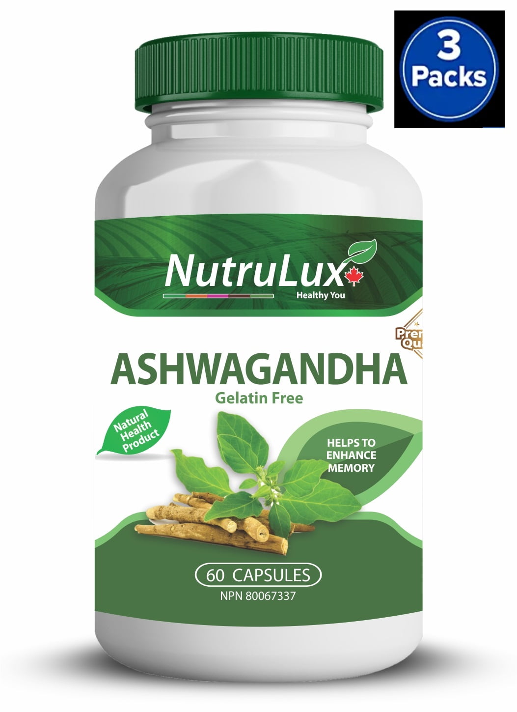 NutruLux Ashwagandha ( 500 mg Ashwagandha ) Halal Gelatin Free Capsules(Pack of 3)