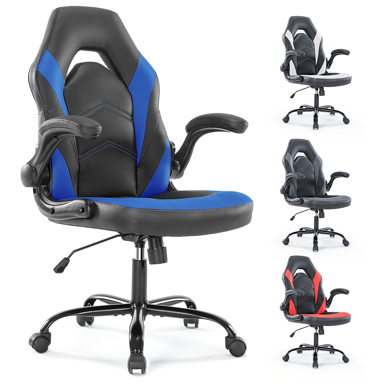 EDX Ergonomic Gaming Chair with PU Leather, Adjustable Swivel Computer & Office Desk Chair with Flip-Up Armrests, Blue