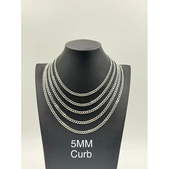 925 Sterling Silver Curb Chain Necklace 5mm 18" Italy