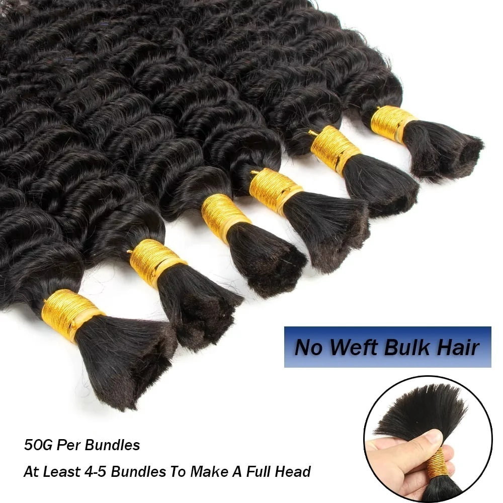 Curly Bulk Hair Bundles for Braiding 2 Bundles No Weft Deep Wave Human Hair Extensions
