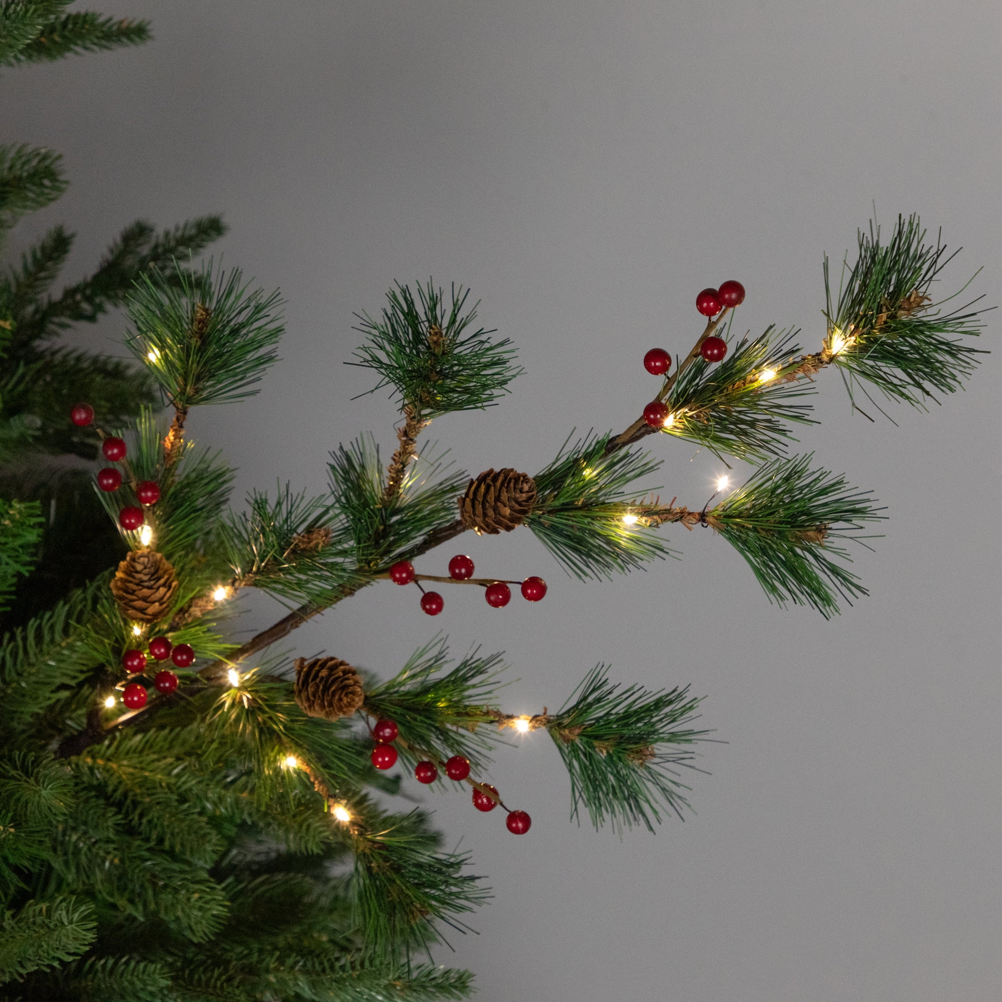 Northlight Lighted Berry and Pinecone Christmas Pine Spray - 29" - Warm White