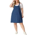 thumbnail image 2 of GRACE & GRANDEUR Robe Salopette Sans Manches pour Femme Grande Taille avec Poches, Midi Décontractée en Denim 2X Bleu Foncé, 2 of 5