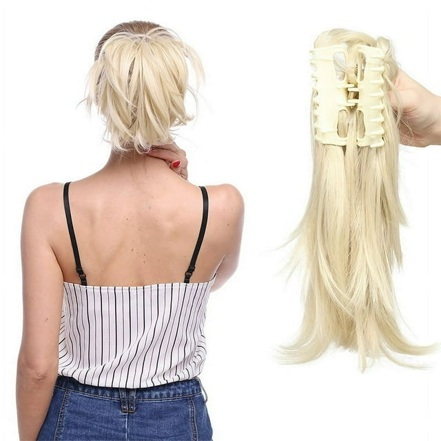 Short Curly Fluffy Bendable Jaw/Claw Ponytail Extensions With Messy Style Adjustable Updo Ponytail