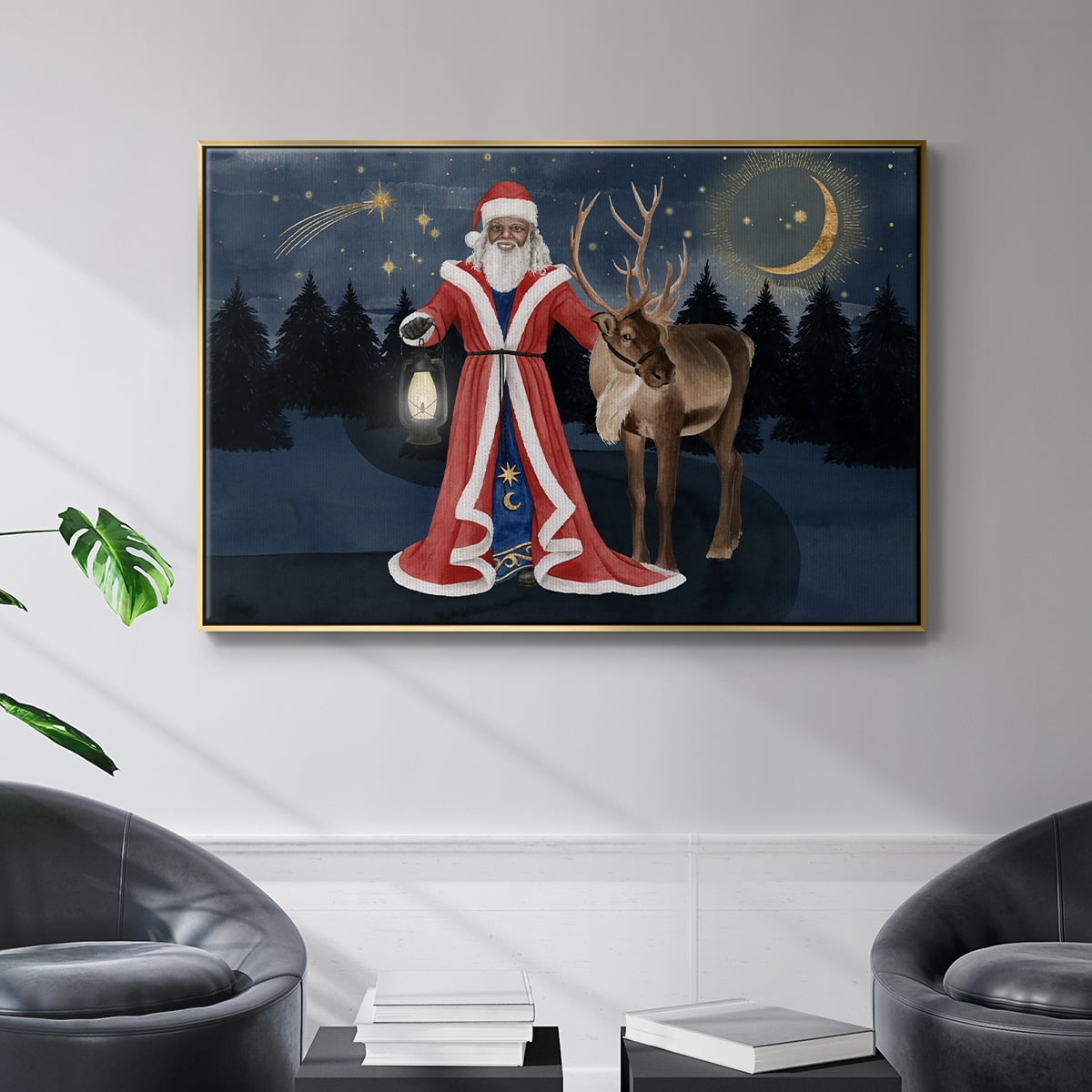 Celestial Christmas Collection A - Framed Gallery Wrapped Holiday Canvas - 17 x 25 - Gold Frame