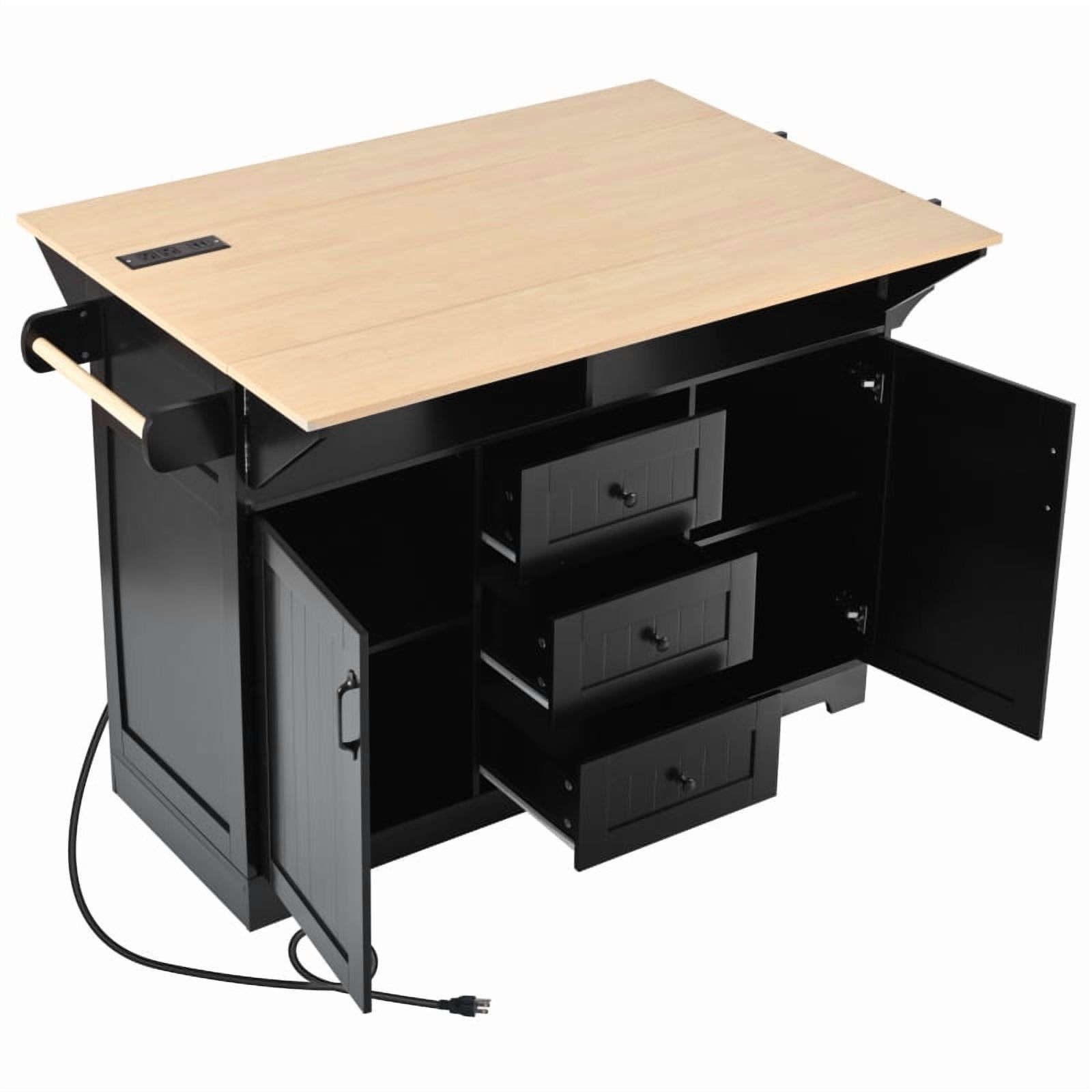 55.7'' Large Kitchen Island with 2 Drop Leaf,, Rolling Kitchen Cart on 5 Wheels with Power Outlet, Folding Storage Dining Table with Spice & Towel Rack , 3 Drawers, for Kitchen, Dining Room,White