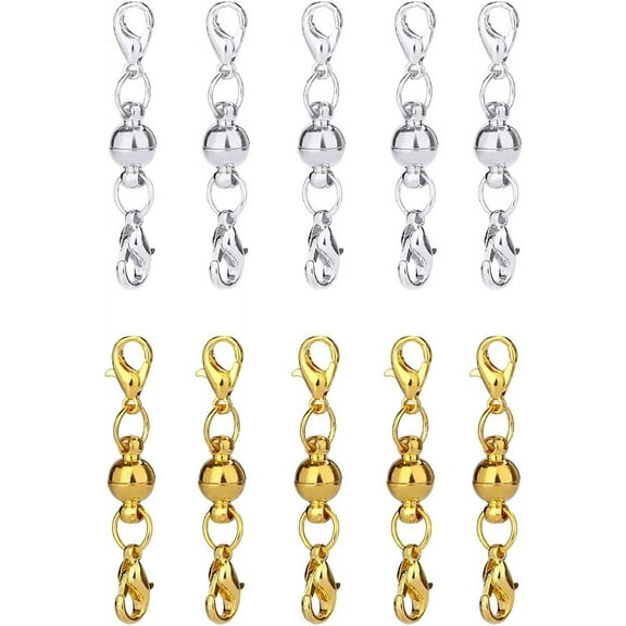 Magnetic Lobster Clasp.10 Pack Jewelry Extender Chain Extender Magnet Clasp for Necklace Bracelet Silver Gold