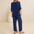 thumbnail image 5 of Women's 2 Piece Lounge Set, 3/4 Sleeve V Neck Casual Top and Wide Leg Pants, Soft Material Matching Outfit for Daily Wear, Beach Travel and Relaxation-Dark Blue, 5 of 7