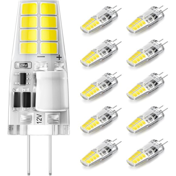 GFDYREE G4 LED Bulb 3W 12V AC/DC Daylight White 6000K T3 JC Type Bi-Pin G4 Base 20W-25W Halogen Bulb Replacement for Outdoor Landscape Lighting, RV, Under Cabinet Puck Light, 10-Pack