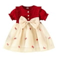 thumbnail image 1 of MEZZALL Robe Princesse en Tulle à Manches Courtes avec Nœud et Imprimés de Fruits pour Filles, Robe de Danse Classique, Rouge, 2-3 Ans, 1 of 8
