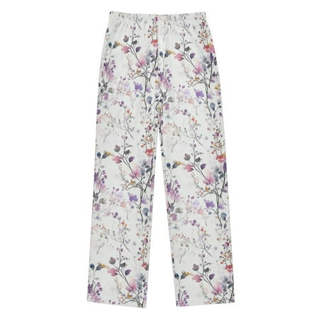 FORMRS Kids Pajama Pants with Pockets Size 13-14Y Boys Lounge Sleep Bottoms Purple Wildflowers