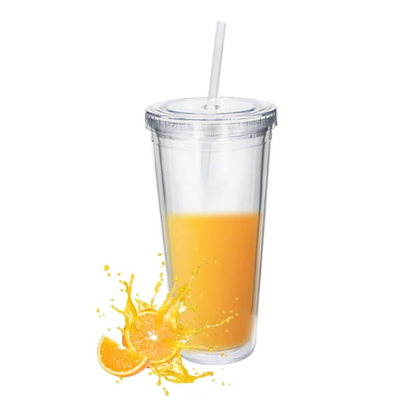 Reusable Plastic Cups 16-oz Double-Wall Clear Plastic Tumblers with Lid and Straw