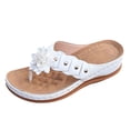 thumbnail image 5 of Rokment Flower Platform Wedge Dress Backless Sandals for Women Plantar Fasciitis with Arch Support Boho Beach Casual Leather Chunky Heel Orthotic Flip Flops Walking Slides Slippers White Size 7.5, 5 of 6