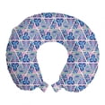 thumbnail image 1 of Ethnic Travel Pillow Neck Rest, Traditional Native Peruvian Culture Geometric Triangles Boho Style, Memory Foam Traveling Accessory Airplane and Car, 12", Dark Blue and Pale Purple, by Ambesonne, 1 of 2