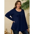 thumbnail image 3 of LARACE Womens Plus Size Long Sleeve Tops Tunic Tops Casual Floral Henley Shirts NavyBlue 3X, 3 of 7