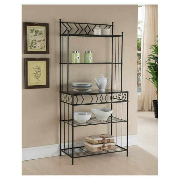 Drevy Metal with Marble Finish 5-Tier Bakers Rack, Black