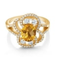 thumbnail image 2 of Gem Stone King 18K Yellow Gold Plated Silver Statement Ring Set with Oval Checkerboard Yellow Citrine (2.47 cttw) (Size 8), 2 of 3