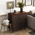 thumbnail image 5 of COZAYH Retro 2 Door Storage Cabinet With Plaid Pattern Front, Vintage Side Table For Bedroom, Living Room, Handles, Two-Shelves, Pine Wood, Brown, Natural Wood, 5 of 8