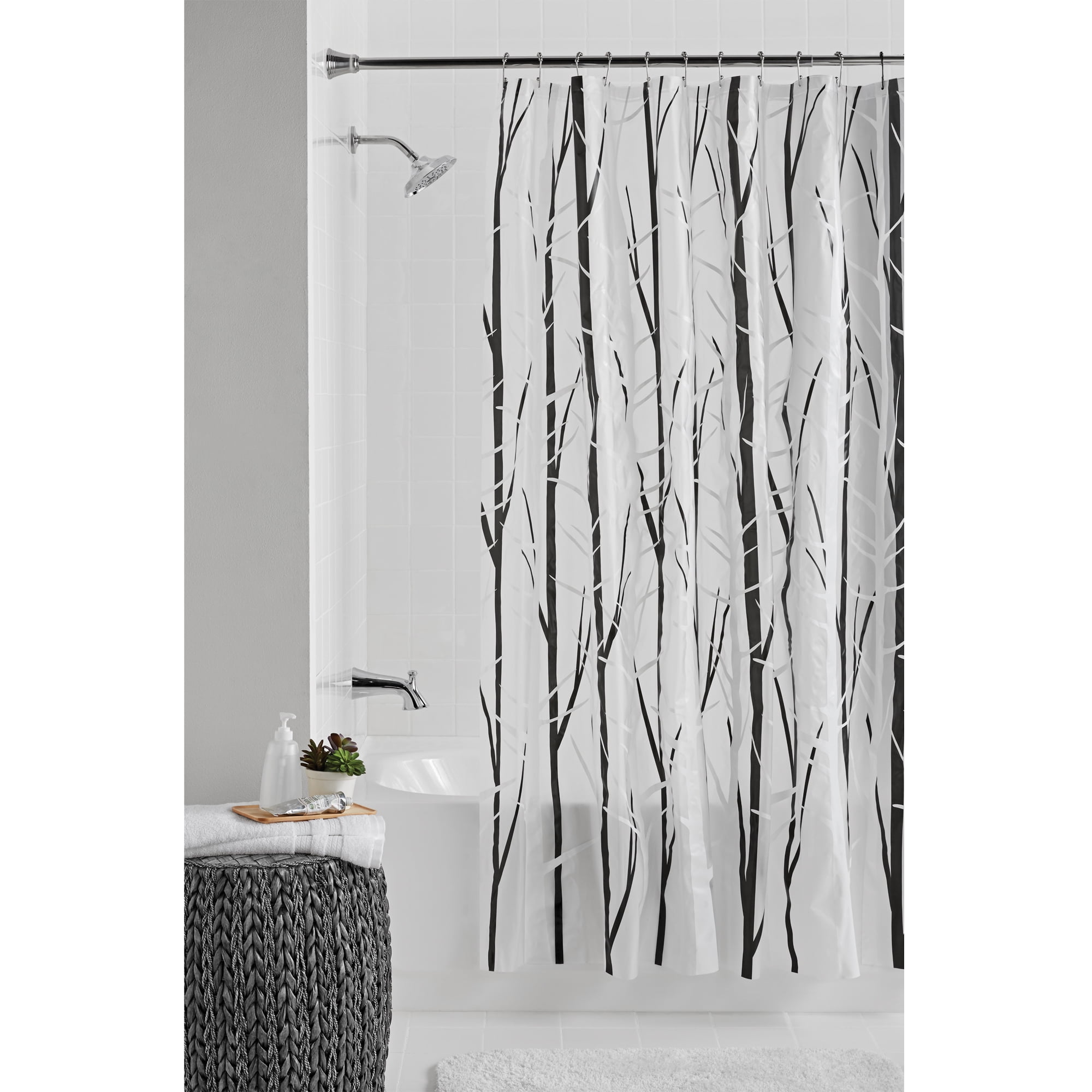 Mainstays Woodland 70 X 72 Peva Black, Mainstays Water Repellent 70 X 72 Fabric Shower Curtain Or Liner