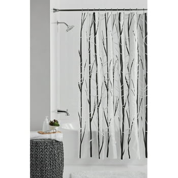 Mainstays Woodland 70" x 72" PEVA Black/White Shower Curtain or Liner