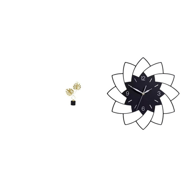 Figura Decorativa De Hoja De Hierro Y Reloj De Pared Con Flor Acrílica. Obra De Arte Decorativa Para Interiores: Escritorio, Armario, Dormitorio, Cafetería. Ideal Como Regalo De Inauguración.