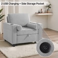 thumbnail image 4 of Convertible Sleeper Chair Bed, Comfy Corduroy Single Futon Sofa Chair with Pull Out Bed, 3-Levels Adjustable Backrest Accent Chair with Side Pockets, Cup Holder & USB Ports, Light Gray, 4 of 7