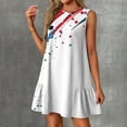 thumbnail image 2 of Women's Casual Summer Dress, Sleeveless Round Neck Sundress with Patriotic Print, Lightweight Outfit for Travel and Festivals,White L, 2 of 5