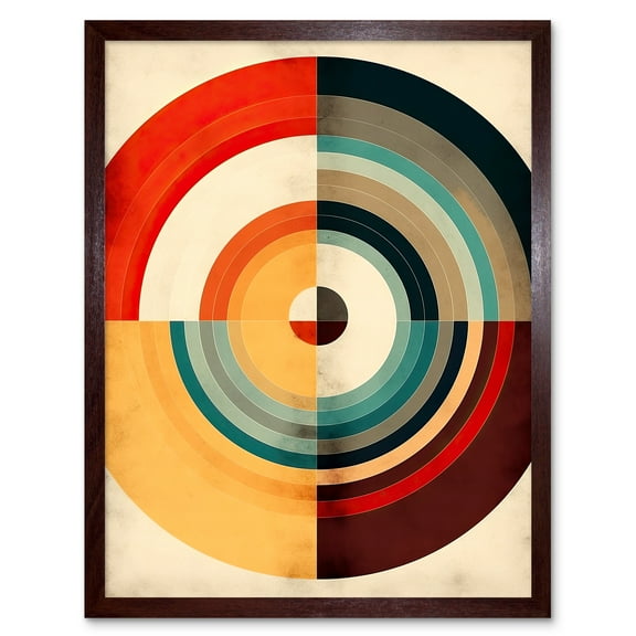 Concentric Circles Bauhaus Style Minimal Colourful Vintage Art Print Framed Poster Wall Decor 12x16 inch