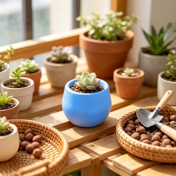 ZhangC Ribbed Mini Round Flower Pot, 2.8 Inch Small Succulent Planter with Modern Texture, Solid Color Nursery Pot for Cactus, Herbs, Bonsai, Desktop, Windowsill and Shelf Decor, Blue