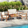thumbnail image 1 of Gymax Ensemble de Mobilier de Patio 4 Pcs Chaises de Porche en Bois d'Acacia avec Table, 1 of 10