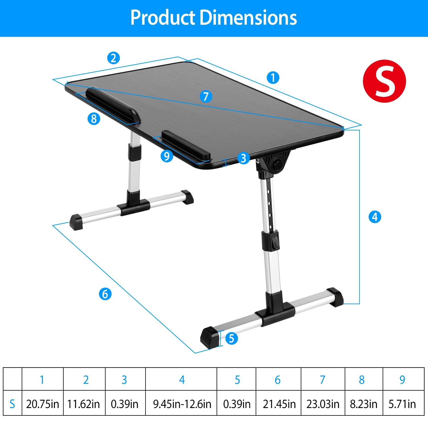 TeqHome Foldable Lap Desk Laptop Desk for Bed Height & Angle Adjustable Bed Tray Table for Reading Writing Eating Watching S