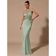 thumbnail image 5 of Mint Green Satin Halter Deep V-Neck Lace Waist Mermaid Evening Gown For Women, 5 of 6