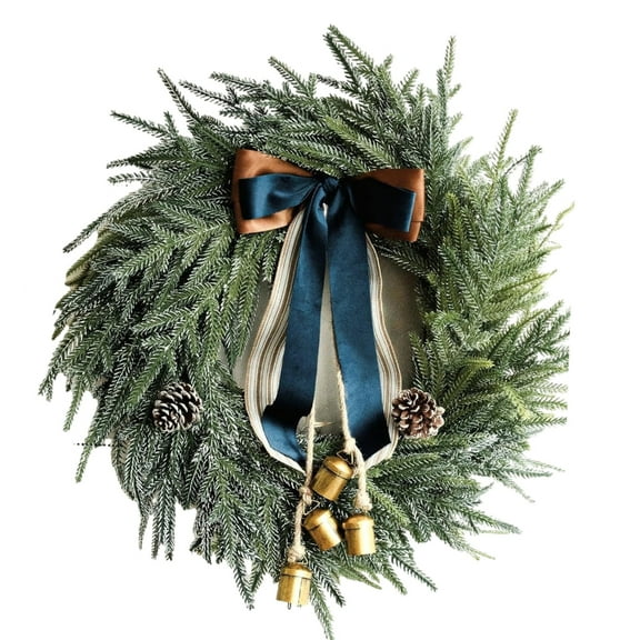 Seasonal Home Decorative Wreath Traditional Holiday Wreath Decoration for Entryway or Porch with Pine Cones Bells