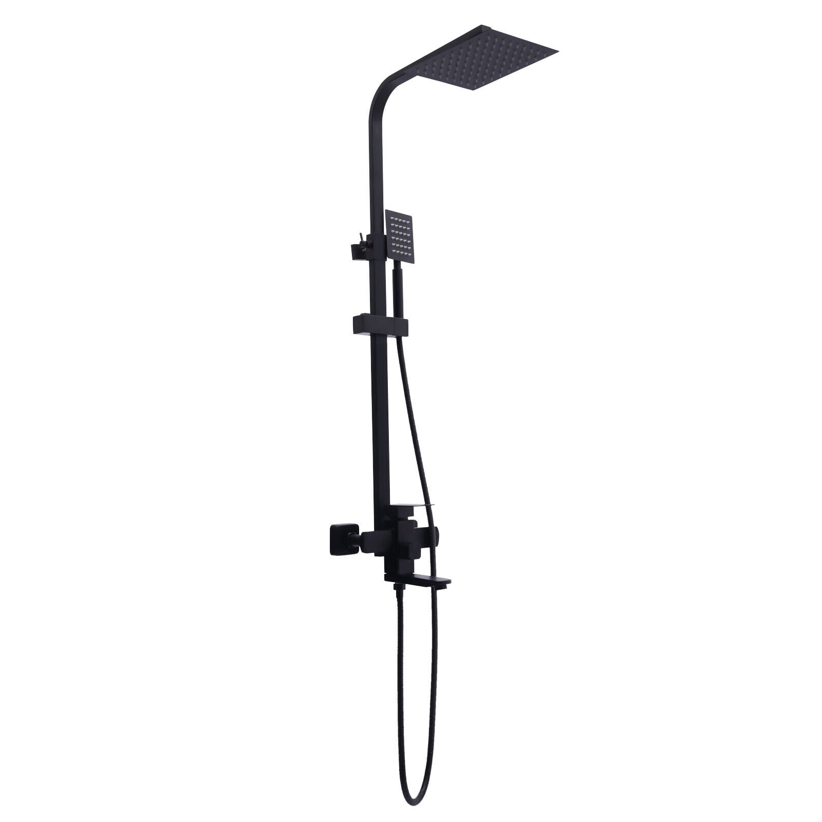 Modern Black Shower Faucet Set Rainfall Shower Head Combo W/ Mixer Valve Kit Wall Mount