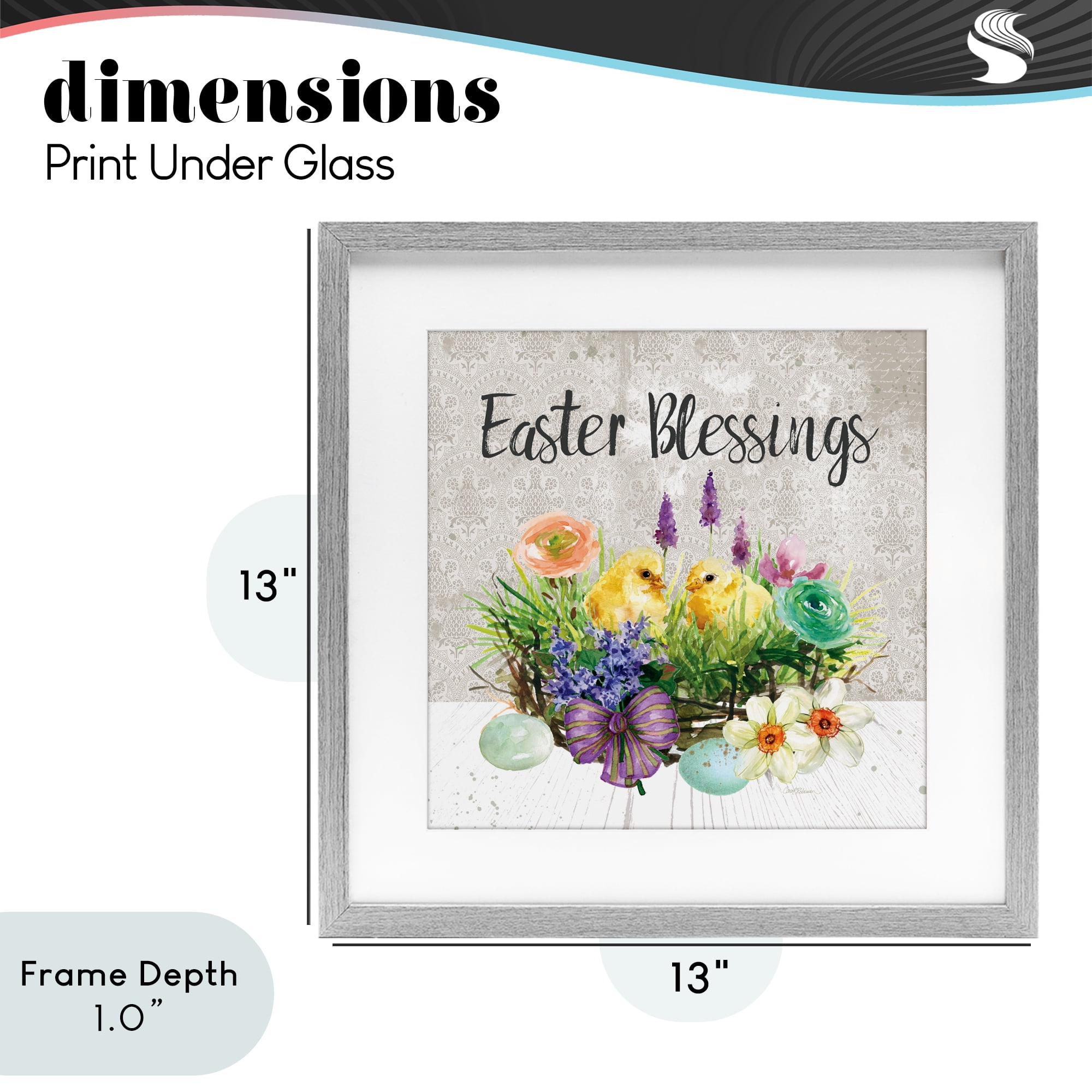 Stupell Industries Easter Blessings Basket of Flowers Gray Framed Print Under Glass, design by Carol Robinson