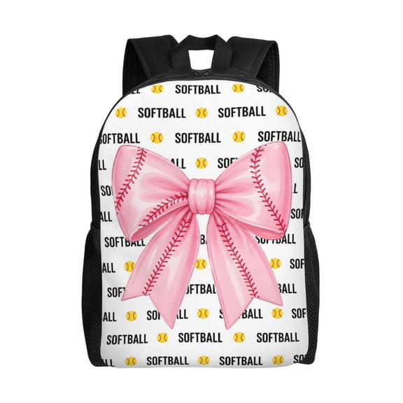 Softball Bow Backpack Full Front Print Travel Laptop Bag for Men and Women