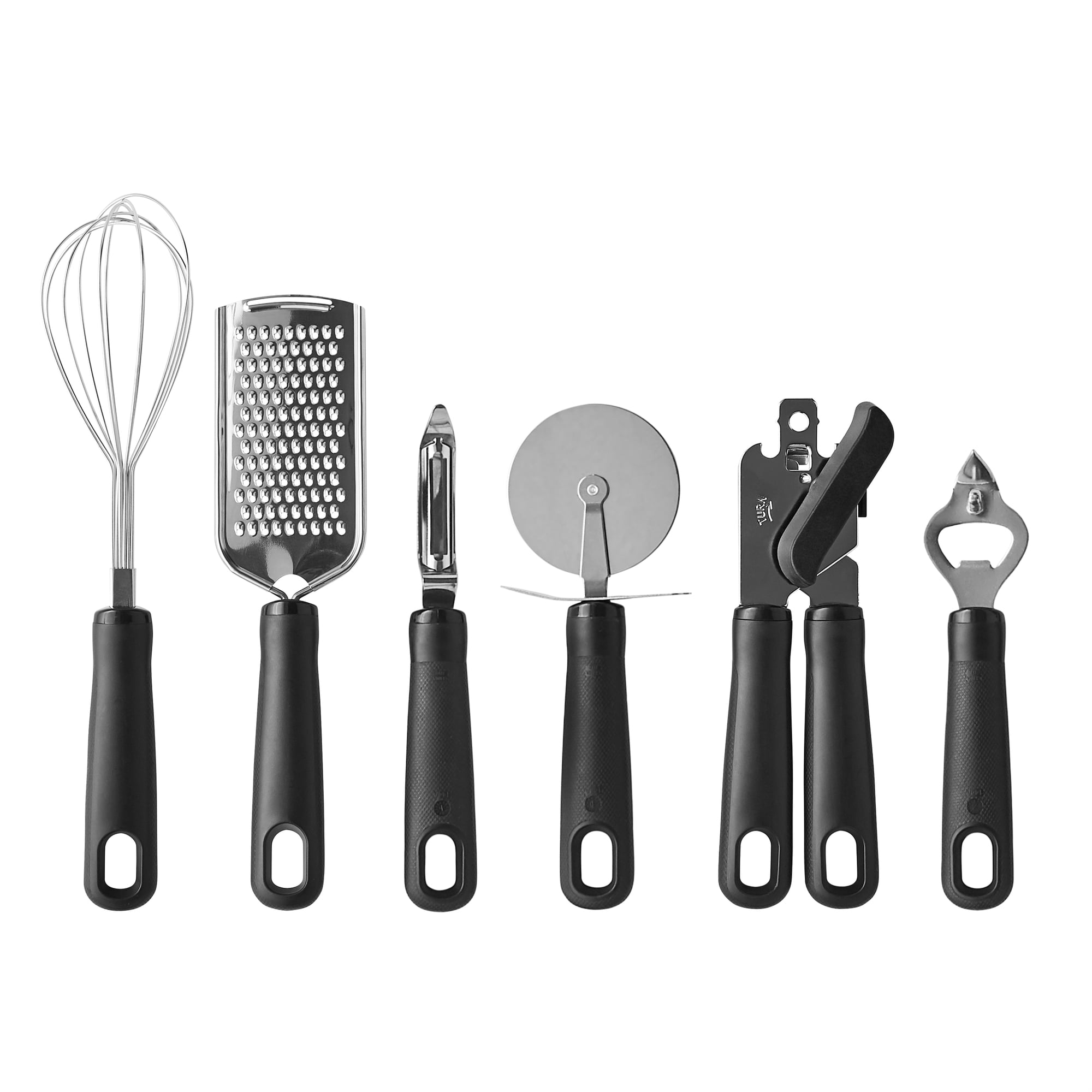 Country Kitchen 6 Pc Essentials Kitchen Stainless Steel Gadget Set Black  Gun Metal with Soft Touch Black Handles for Cooking