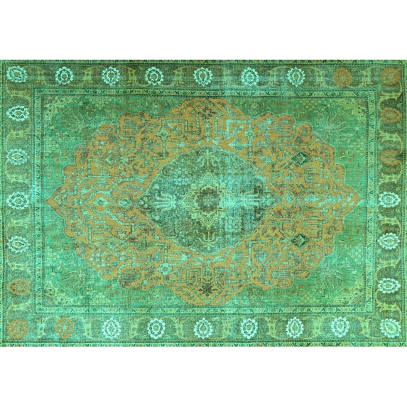 Ahgly Company Machine Washable Indoor Rectangle Persian Turquoise Blue Traditional Area Rugs, 7' x 10'