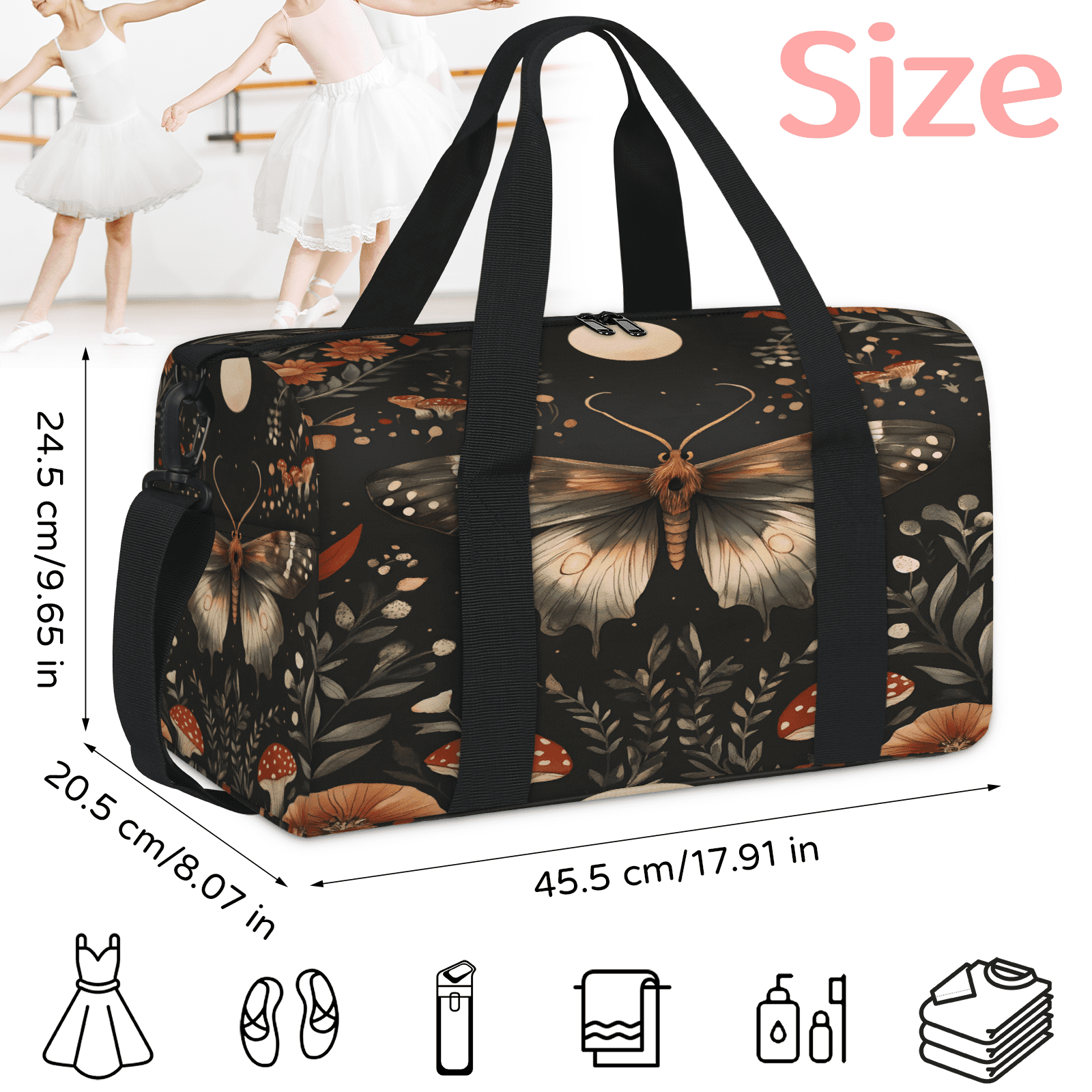 Herdesigns Butterflies Gym Bag for Women, Animal Duffle Bag for Travel Sport, Lightweight Waterproof Carry on Weekender Overnight Dance Yoga Workout Bags