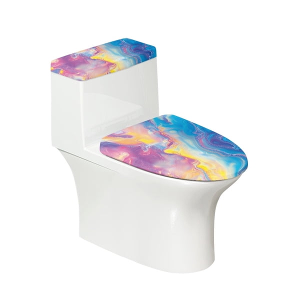 HELLHERO Colorful Marble Texture Pattern Elastic Bottom Toilet Seat Protector Stretch Elastic Edge Stretchy Fabric Bathroom Toilet Cover Set Adjustable