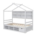 thumbnail image 6 of Twin Floor Bed with Bedside-Shelves, Twin Size Bed Pine Wood Floor Platform Frame with Under Bed Storage Unit, Twin size bed frame with Slats Support, White, 6 of 6