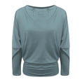 thumbnail image 6 of BWASD Womens Oversized Long Sleeve T Shirt Casual Basic Crewneck Tee Soft Solid Color Workout Warm Top Sweatshirts for Fall Winter Y2K Clothes Green M, 6 of 7