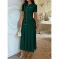 thumbnail image 4 of Women'S Crew Neck Dress Button Down Dresses Long Bodycon Knit Dress Dark Green L, 4 of 7
