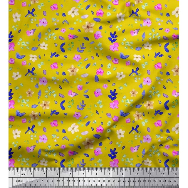 Soimoi Silk Fabric Flower Watercolor Printed Fabric 1 Yard 42 Inch Wide